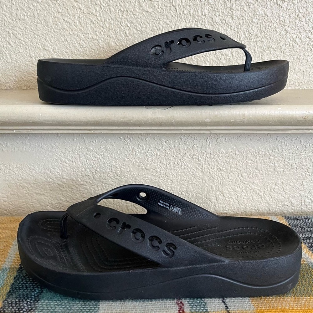 Crocs Women’s Black Platform Flip Flops - Comfort Sandals